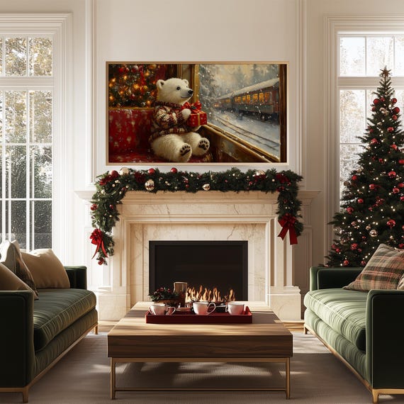 ビンテージ クリスマス フレーム テレビ アート、急行列車に乗った