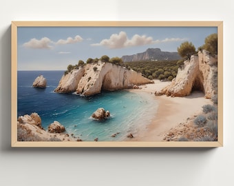 Vintage Coastal Oil Painting, Textured Beach Artwork, Samsung Frame TV Art, Vintage Seaside Design, Digital Download, Modern Wall Decor
