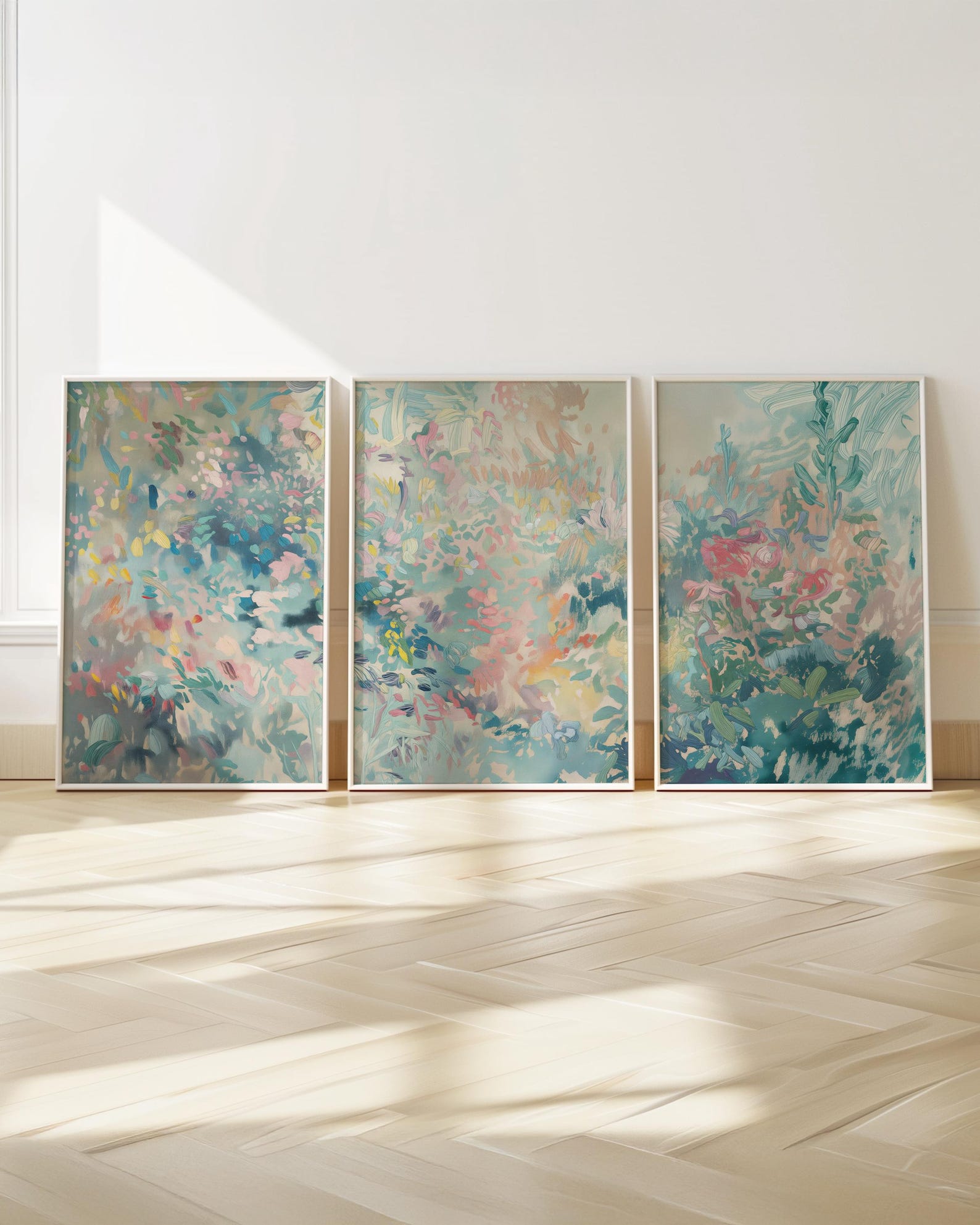 Three Piece Wall Art, Pastel Abstract Oil Painting, Set of 3 Large ...