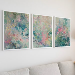 Three Piece Wall Art, Pastel Abstract Oil Painting, Set of 3 Large
