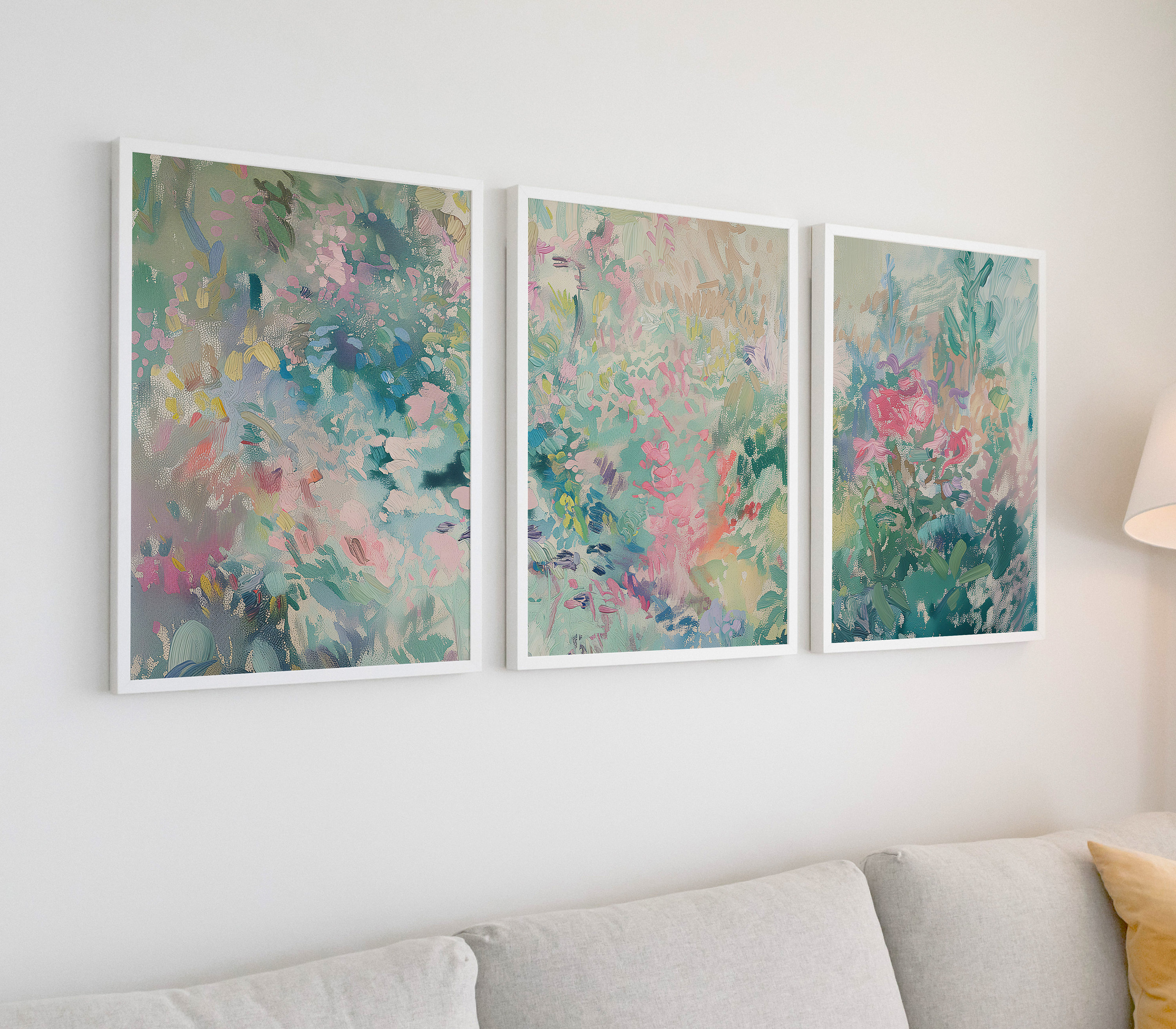 Three Piece Wall Art, Pastel Abstract Oil Painting, Set of 3 Large ...