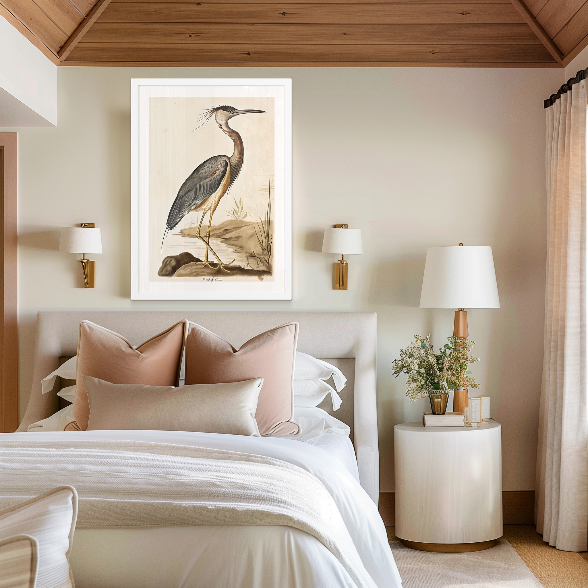 Vintage Heron Bird Art Print, Watercolor Painting Blue Heron Wall Art ...