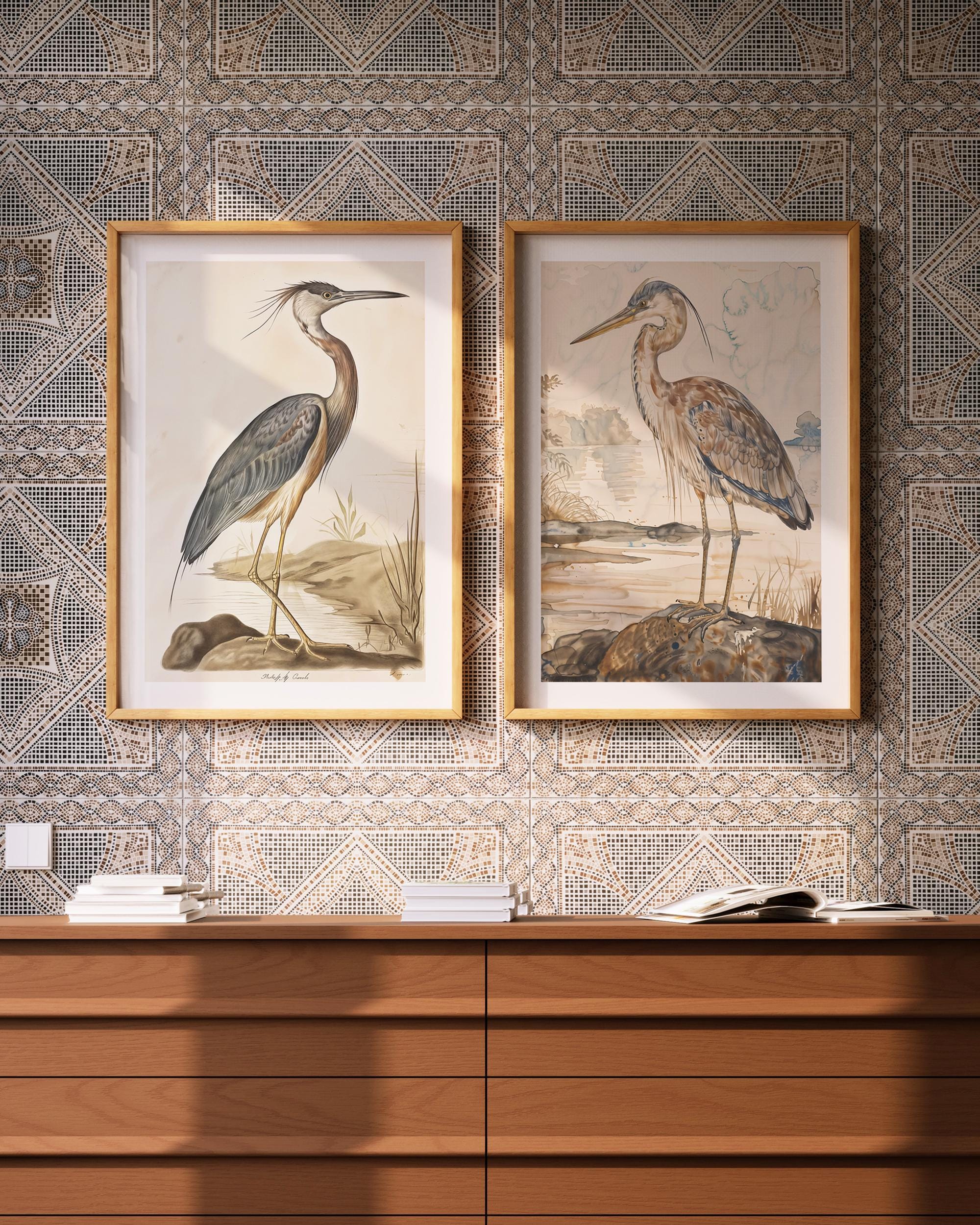 Stupell Industries Heron Birds Gazing Left & Right 2pc Framed Giclee Set By Nan 478369600437157919
