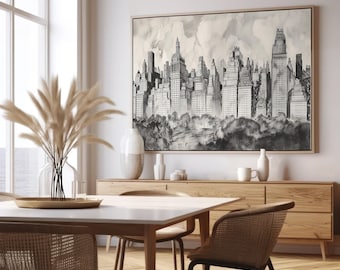 Vintage New York Sketch, Abstract  Fine Art Wall Art Print, Large Art, Abstract Art Mid Century Modern Art Minimalist Decor 185