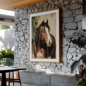 Equestrian Fine Art, Vintage Horse Painting, Antique Horse Wall Art, Mid Century Modern Art Print, Large Oil Painting Oversize  Giclee