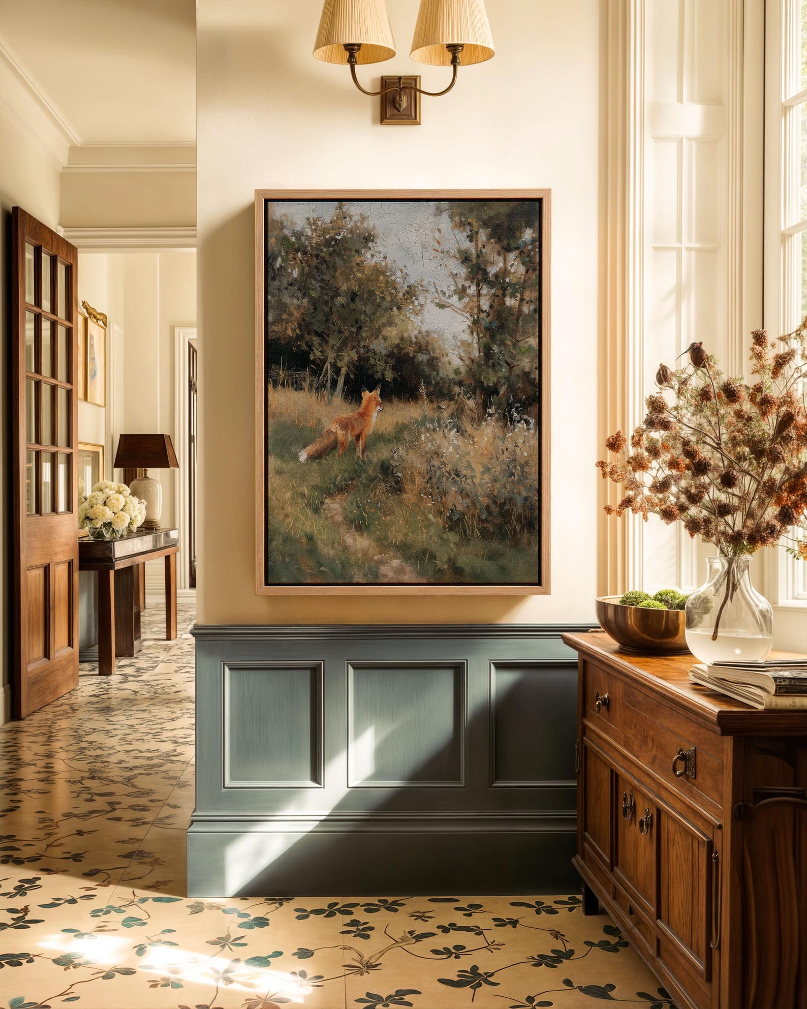 Antique Fox Oil Painting - Rolled Canvas, 18"x24" - 46x61cm Vertical
