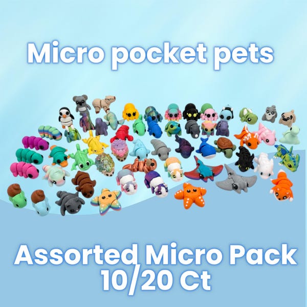 Micro Pocket Pets – Animales articulados impresos en 3D - Paquetes de 10 y 20 unidades