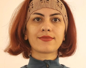 Handmade Crochet Cotton Headband - Boho Tie Back Hair Accessory - Summer Festival Hairband - Aesthetic Knit Head Wrap - Gift for Her