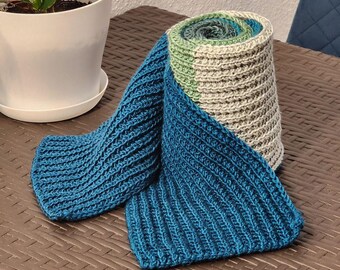 Teal & Sage Ombre Knitted Scarf, Soft Acrylic Winter Scarf, Unisex Boho Neck Warmer, Gradient Knit Scarf, Cozy Winter Gift for Him or Her