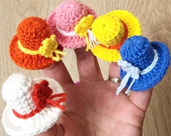 2 Pieces Crochet Mini Sun Hats, Amigurumi Doll Accessories, Tiny Cotton Hat Keychain Charm, DIY Crafting Supplies, Small Handmade Gift