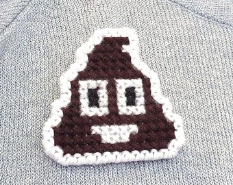 Funny Poop Emoji Pin, Pixel Art Cross Stitch Badge for Clothes & Bags, Cute Gag Gift, Meme Lapel Brooch, Handmade Accessory, 5.5cm