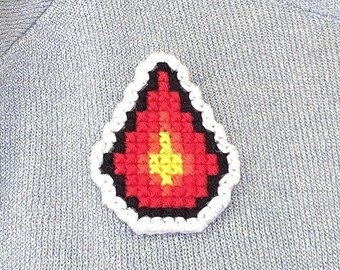 Handmade Cotton Flame Pin, Cute Fire Brooch, Pixel Art Sweater Pin, Backpack Pin, Jacket Pin, Bag Pin, Scarf Pin, Red Flame Gift for Her