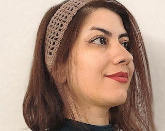 Crochet Cotton Tie Back Headband, Boho Scalloped Lace Hairband, Adjustable Summer Festival Hair Accessory, Handmade in Germany