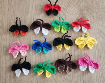 2 Pieces Crochet Butterfly Appliques, Handmade Cotton Sewing Embellishment, DIY Craft Supply, Hair Clip Decor, Baby Clothes Patch