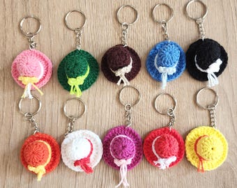 Crochet Sun Hat Keychain, Cotton Mini Bag Charm, Summer Boho Accessory, Handmade Straw Hat Key Ring, Cute Backpack Decor, Gift for Her