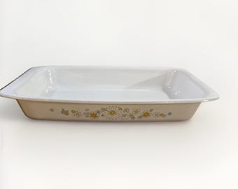 Fuente para hornear vintage Corning Ware - Asador con diseño de ramo floral - Oblonga 17x11x2.5