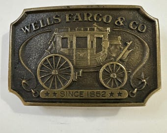 Vintage Wells Fargo & Co Stagecoach Brass Belt Buckle Since 1852 Commemorative