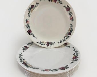 6 Vintage Corelle Garden Home Birdhouse Dinner Plates 10.25" Ivory Ivy USA Set