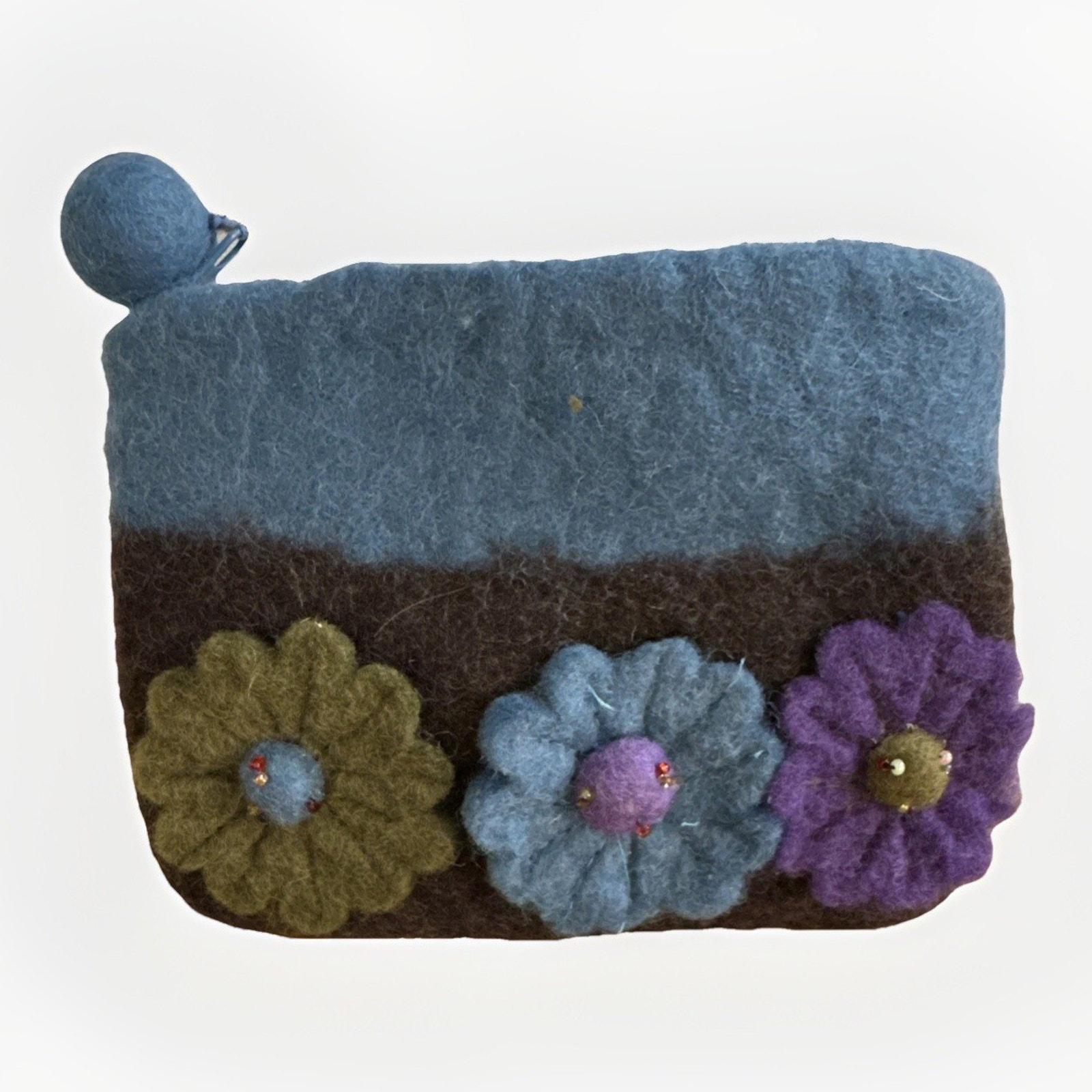 Sac à Main En Laine Feutrée Rising Tide - Marron Et Violet, Applique Arty, Fabriqué Au Népal
