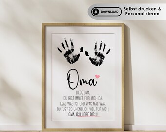 Personalized handprint poster for grandma - footprint, gift from grandchild, DIN A4, download, for Grandparents' Day, birthday, Christmas