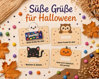 Halloween Kids Printable, 4 cute printable templates for Smarties, Duplo & Kinder Bars, gift for kindergarten, school, church + neighbors