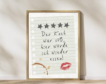 Kitchen Wall Art Funny Kitchen Poster | 'The cook was cute, I would eat here again' | Wall Decor for Kitchen & Dining Room | Poster with Saying