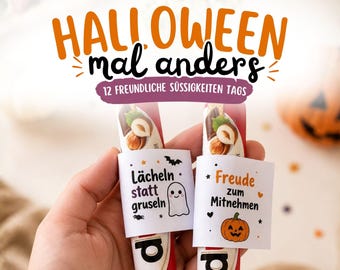 12 friendly candy tags, Halloween with a twist, chocolate bar wrappers, party favors, kindergarten, school, neighborhood, DIY