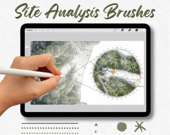 Site Analysis Procreate Brush Set, Procreate Brushes, Texture and Symbol Brushes, Architecture Procreate Brushes, Architectural Rendering