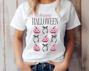 Hello Fall Pumpkin Buffalo Plaid Truck Graphic Tee - Women's Short Sleeve Casual Shirt, Light Pink, Small