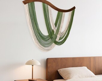 Green & Ivory Fiber Wall Art – Modern Woven Wall Hanging
