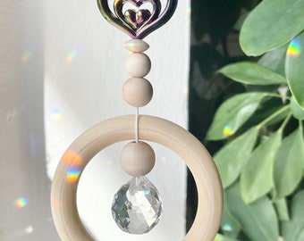 Sonnenfänger Herz mit Holz Ring • suncatcher • Geschenk für Frauen • Geschenk unter 15 Euro • Muttertag Geschenk • Geburtstag Geschenkidee