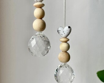 Special sun catcher heart white black • sun catcher • wooden beads • gift for women • crystal • gift under 10 euros • gift idea