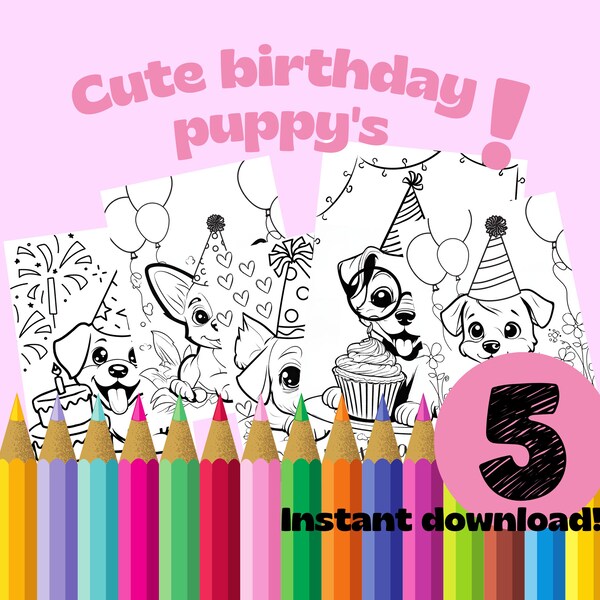 Cute birthday puppy coloring page