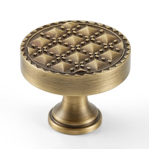Solid Brass Cabinet Knobs: Octagonal, Ornate Hollow, Studded Design Hardware Handles Knob-C