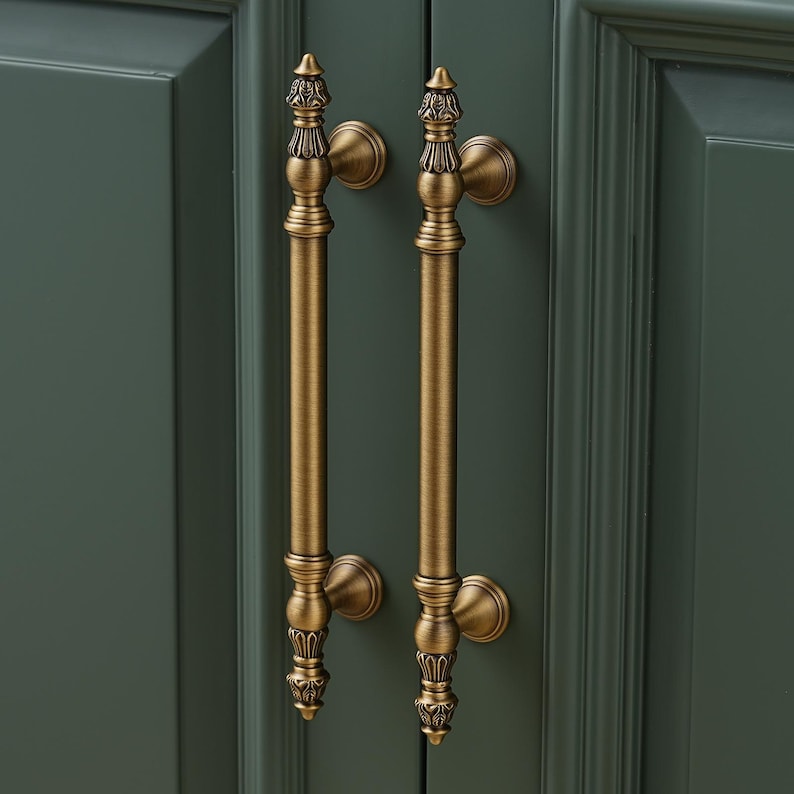 Brushed Antique Brass Cabinet Pull, Oval & Round Drawer Knob, Solid Brass Hardware Handle Bild 6