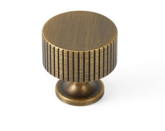 Grooved Solid Brass Drawer Knob, 1-3/16&quot; (30mm) Cabinet Knob, Furniture Knob, Kitchen & Bathroom Fixture Knob, Modern Cabinet Handle