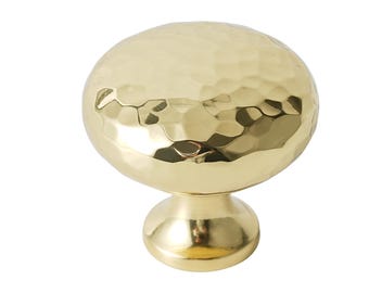 Hand-Hammered Solid Brass Cabinet Knob - Polished Gold Finish