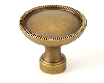 Solid Brass Cabinet Knob: Grooved Modern Drawer Handle, Vintage Style