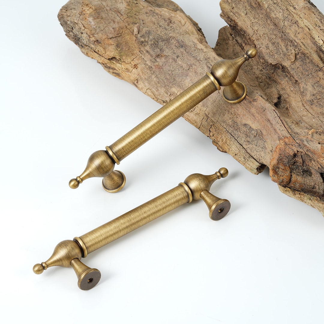 Solid Brass Cabinet Pull & Knob: Antique Brass, Chrome Drawer Handle ...