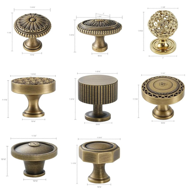 Solid Brass Cabinet Knobs: Octagonal, Ornate Hollow, Studded Design Hardware Handles bild 10