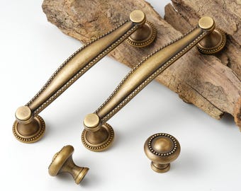 Solid Brass Cabinet Handle: Antique Brass Drawer Knob, 5" Hole Center Pull for Furniture