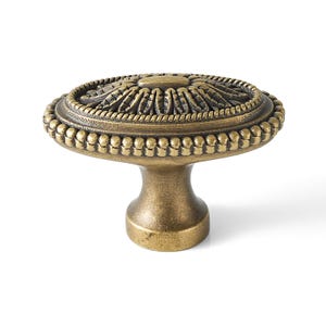 Brushed Antique Brass Cabinet Pull, Oval & Round Drawer Knob, Solid Brass Hardware Handle Oval Knob