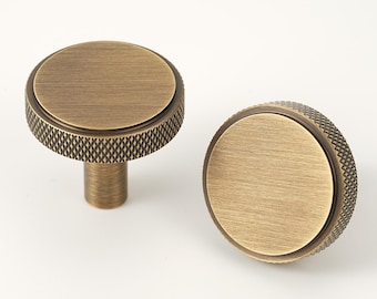 Knurled Solid Brass Cabinet Pull & Knob, Modern Industrial Hardware Handle