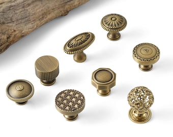 Solid Brass Cabinet Knobs: Octagonal, Ornate Hollow, Studded Design Hardware Handles