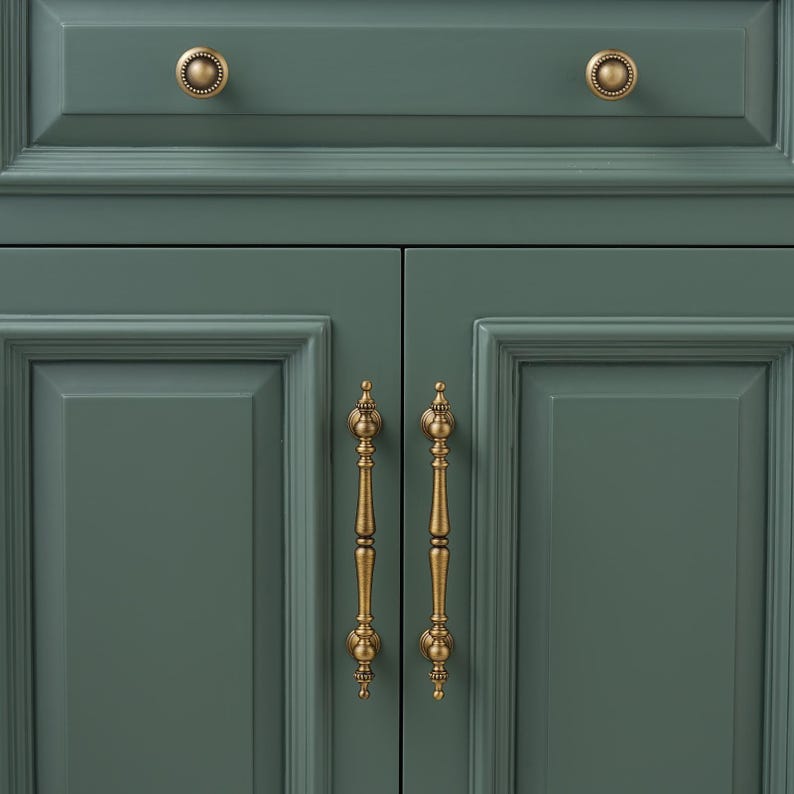 Solid Brass Cabinet T Bar Pulls and Knobs, Brushed Antique Brass Finish ...