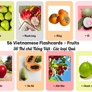 56 Vietnamese Flashcards/ BONUS Trilingual Fruit list in 3 languages/ 56 Thẻ chữ Tiếng Việt/ TẶNG danh sách 3 thứ tiếng *Digital Download*