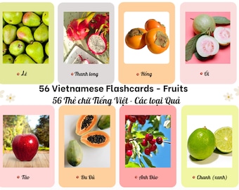 56 Vietnamese Flashcards/ BONUS Trilingual Fruit list in 3 languages/ 56 Thẻ chữ Tiếng Việt/ TẶNG danh sách 3 thứ tiếng *Digital Download*