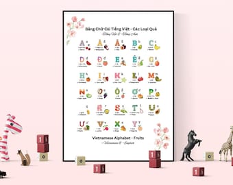 Vietnamese Alphabet printable poster with 29 tropical fruits/Bảng chữ cái Tiếng Việt bản PDF 29 loại quả nhiệt đới *DIGITAL DOWNLOAD*