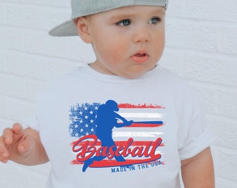 USA Flag Baseball Toddler Tee, Patriotic Game Day Shirt