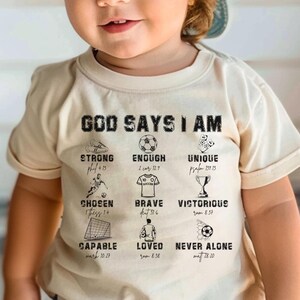 Christian Soccer Youth Tee, Bible Verse Boy's T-Shirt, Sports Shirt, Soccer Player Gift, Religious Soccer Top, Youth Soccer Shirt image 1